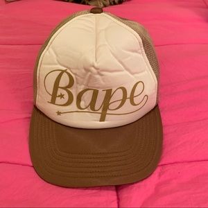 brown and white bape hat